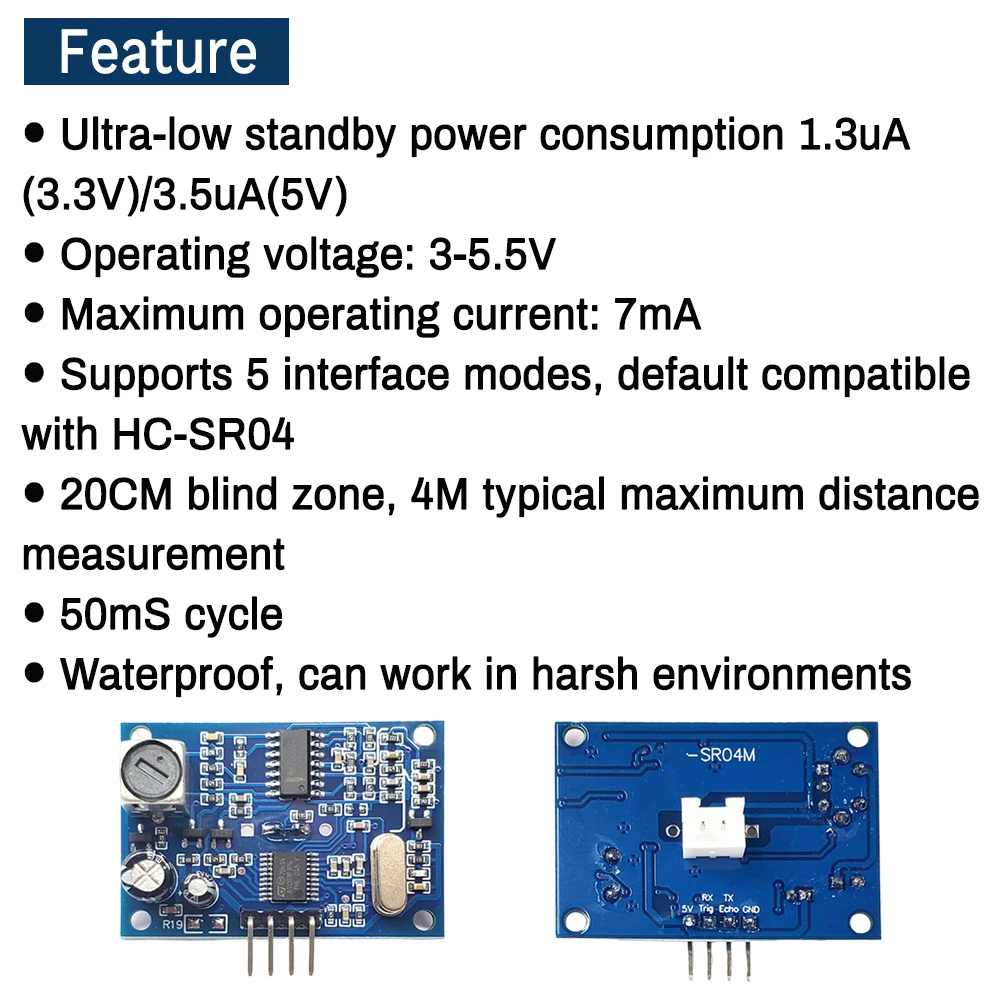 for AJ-SR04M Ultrasonic Ranging Sensor Module for Arduino 20-450CM Waterproof with 2.5M Cable Probe Distance Measuring Sensor