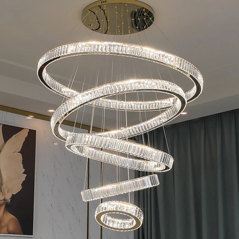 Plafonnier LED suspendu en cristal au design moderne, éclairage d'intérieur, luminaire décoratif de plafond, idéal pour un salon ou des escaliers