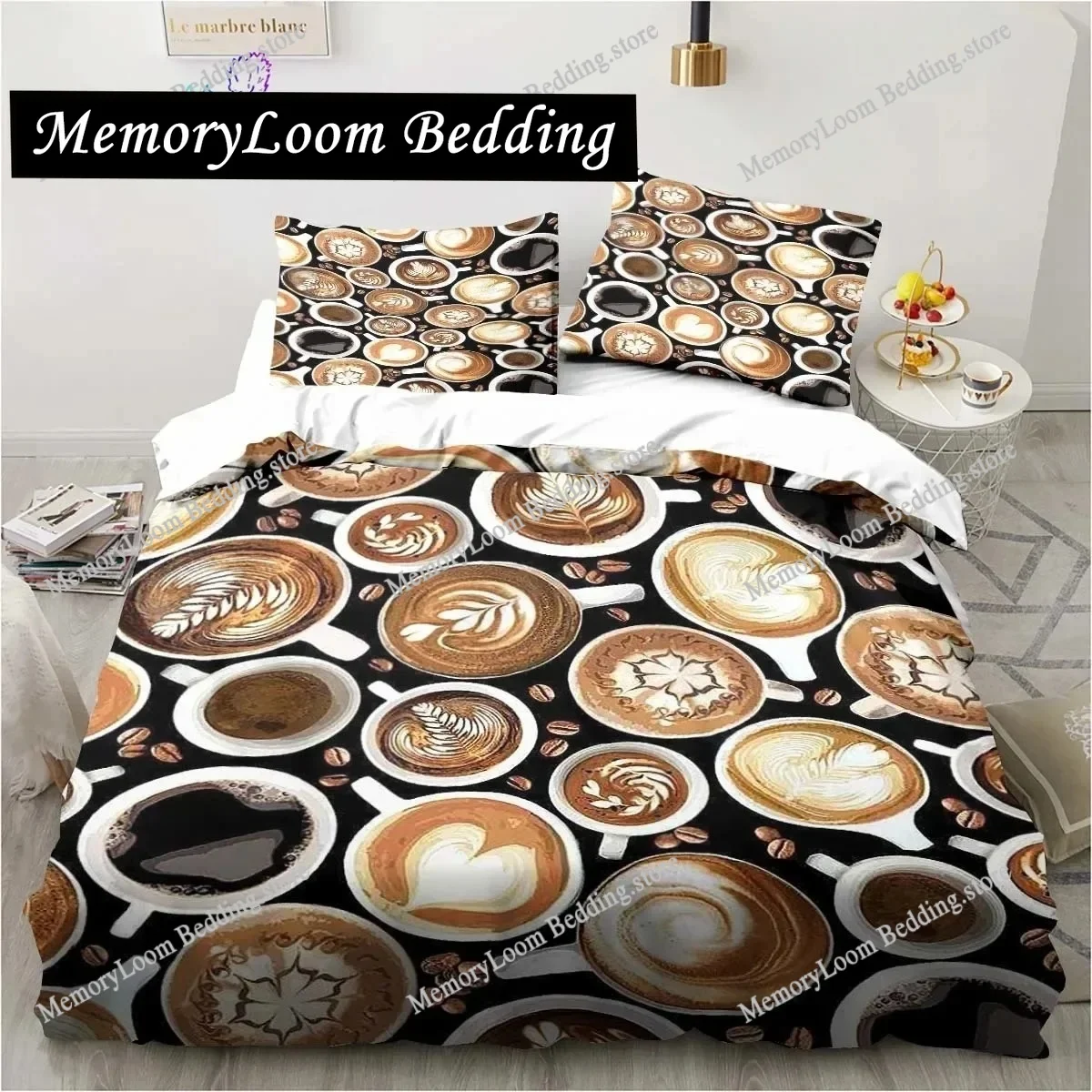 

Coffee Pattern Print Bedding Set Single Twin Full Queen King Size Bed Set Adult Kid Bedroom Bedding Gift Home Textileextile