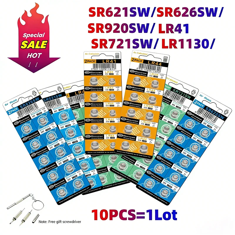 

10 шт. батареек AG13 LR44 1.5V, кнопочные батарейки LR41 LR1130 LR626 SR621SW SR626SW SR920SW SR721SW, щелочные батарейки для часов, тип «монета»