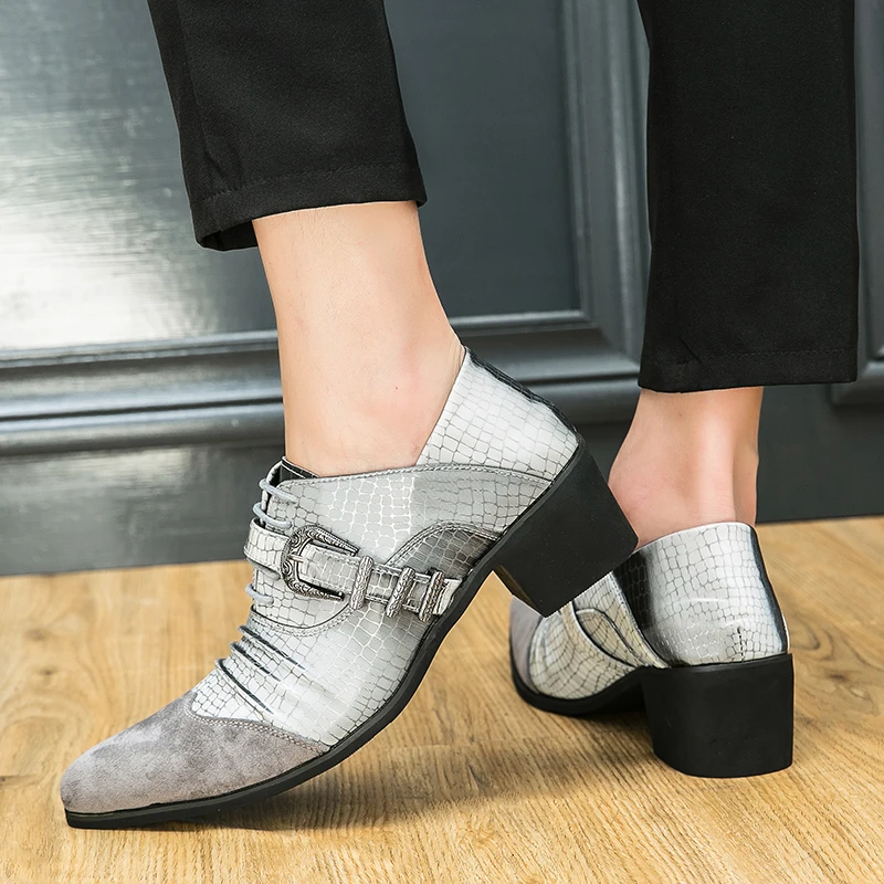 New Gray Derby Shoes for Men Gray Thick with Pointed Toe Lace-up Business Formal Shoes Men Size 38-46