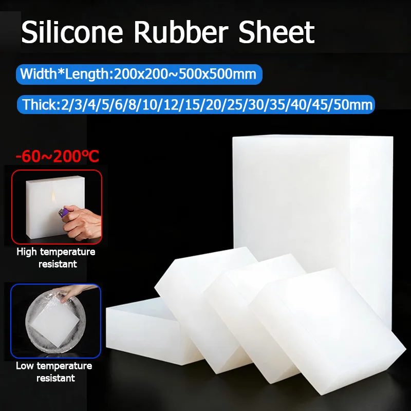 White Silicone Rubber Sheet Square Silica Gel Board Plates Pads Shock-proof High Temperature Pad Thick1.5-50mm 200x200-500x500mm