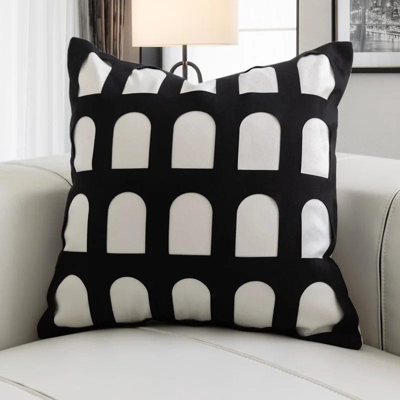 Arched Hollow Square Decorative Pillow Cover, Modern Nordic Style Sofa Cushion Cover, Soft Decoration, Black and White