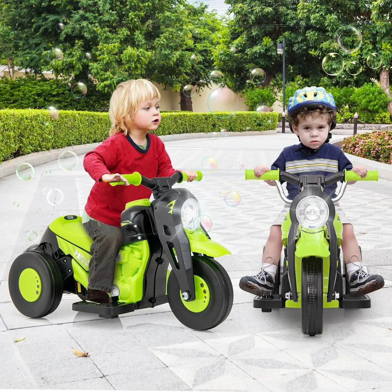 Kindermotorfiets, 6V elektrische rit op auto met automatische bellenfunctie, voetpedaal, koplamp, muziek, 3 anti-skip wielen voertuig