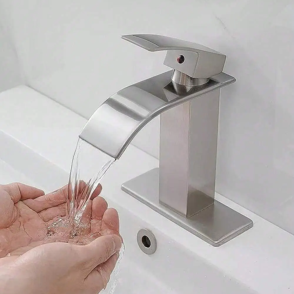 

Brushed Nickel Waterfall Sink Faucet, Rustproof Stainless Steel Construction, Universal Bathroom Basin Tap