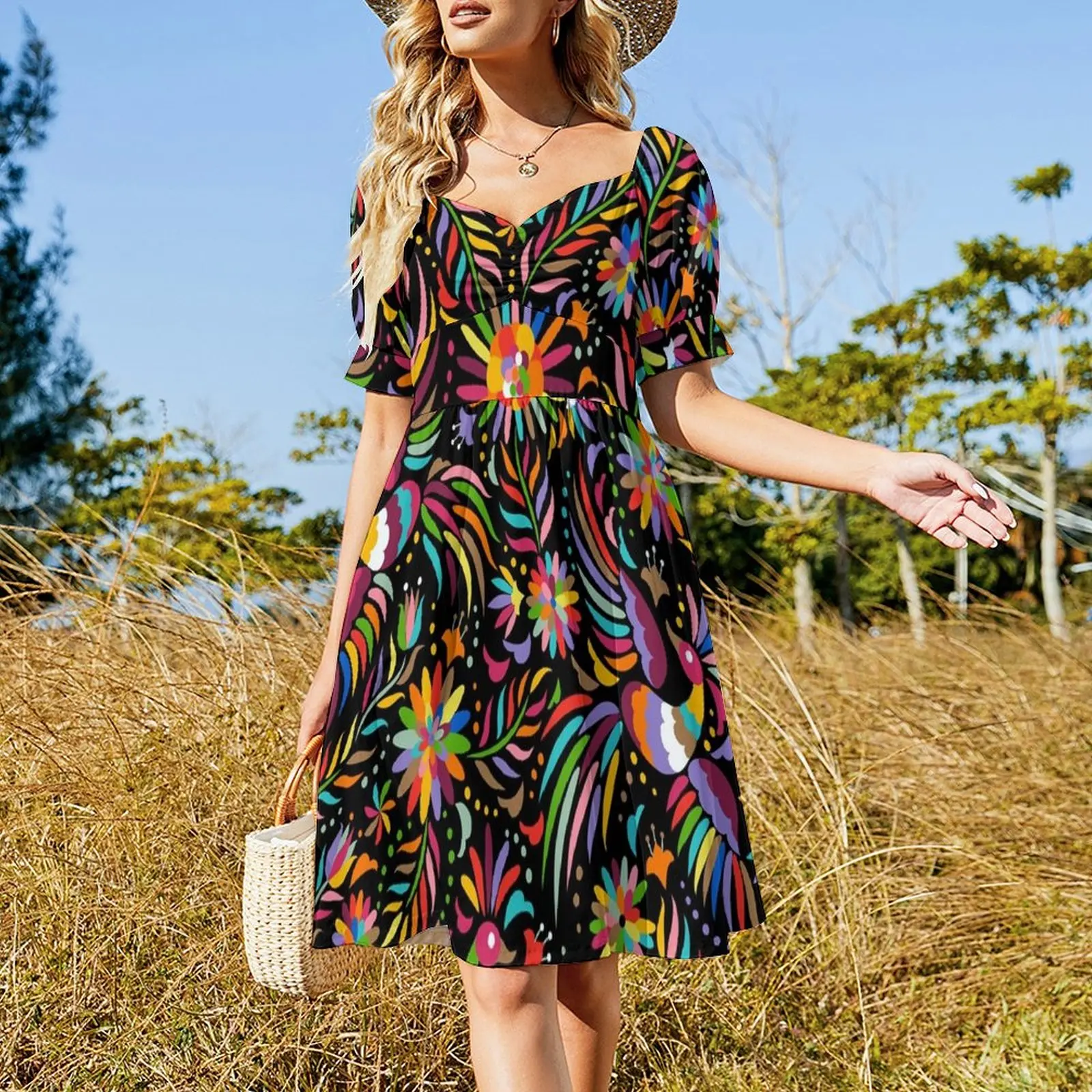 Traditional Mexican Colorful Short Sleeved Dress dress party night long sleeve dress summer women's 2025