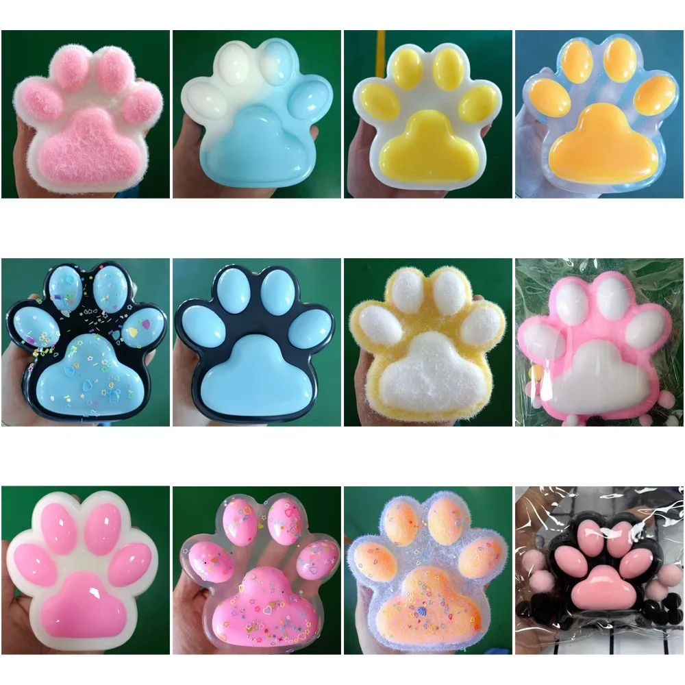 Super Large Cat Paw Squeeze Toy Sequin Cat Slow Rebound Cartoon Fidget Toy Handmade Colorful Cat Paw Pinch Toy Children