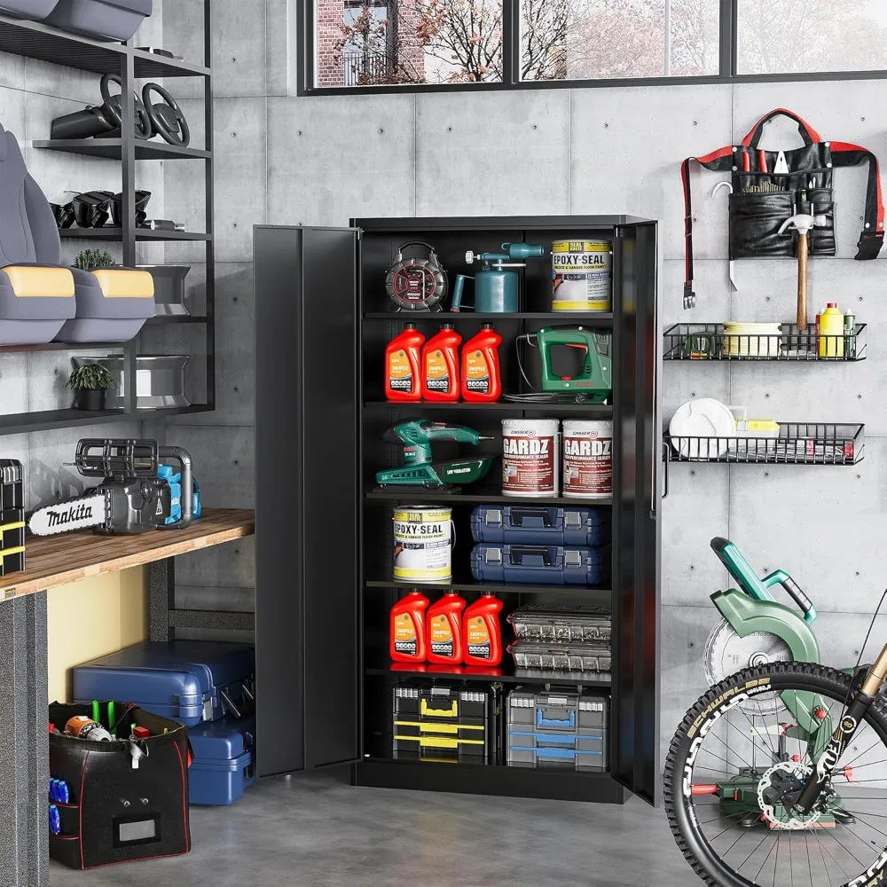 Metal Storage Cabinet Locking Steel Storage Locker with 5 Adjustable Shelves 71”H×32”W×16”D Tall Metal Cupboard for Office