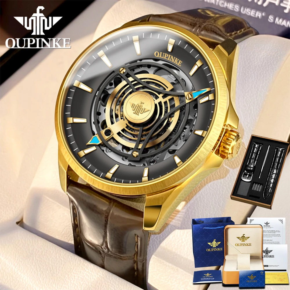 

OUPINKE 3206 Fashion Hollow Mechanical Watch For Men Top Brand Automatic Wrist Watch Synthetic Sapphire Mirror Man Hand Clock