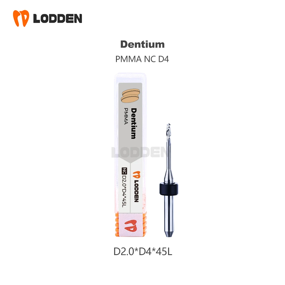 Dentium-Brocas Dentárias para Moagem de Zircônia, PMMA D4 Shank, DC ou NC Revestimento, 45mm Comprimento, 0.5mm, 1.0mm, 2.0mm, Ferramenta de Moagem Dentária