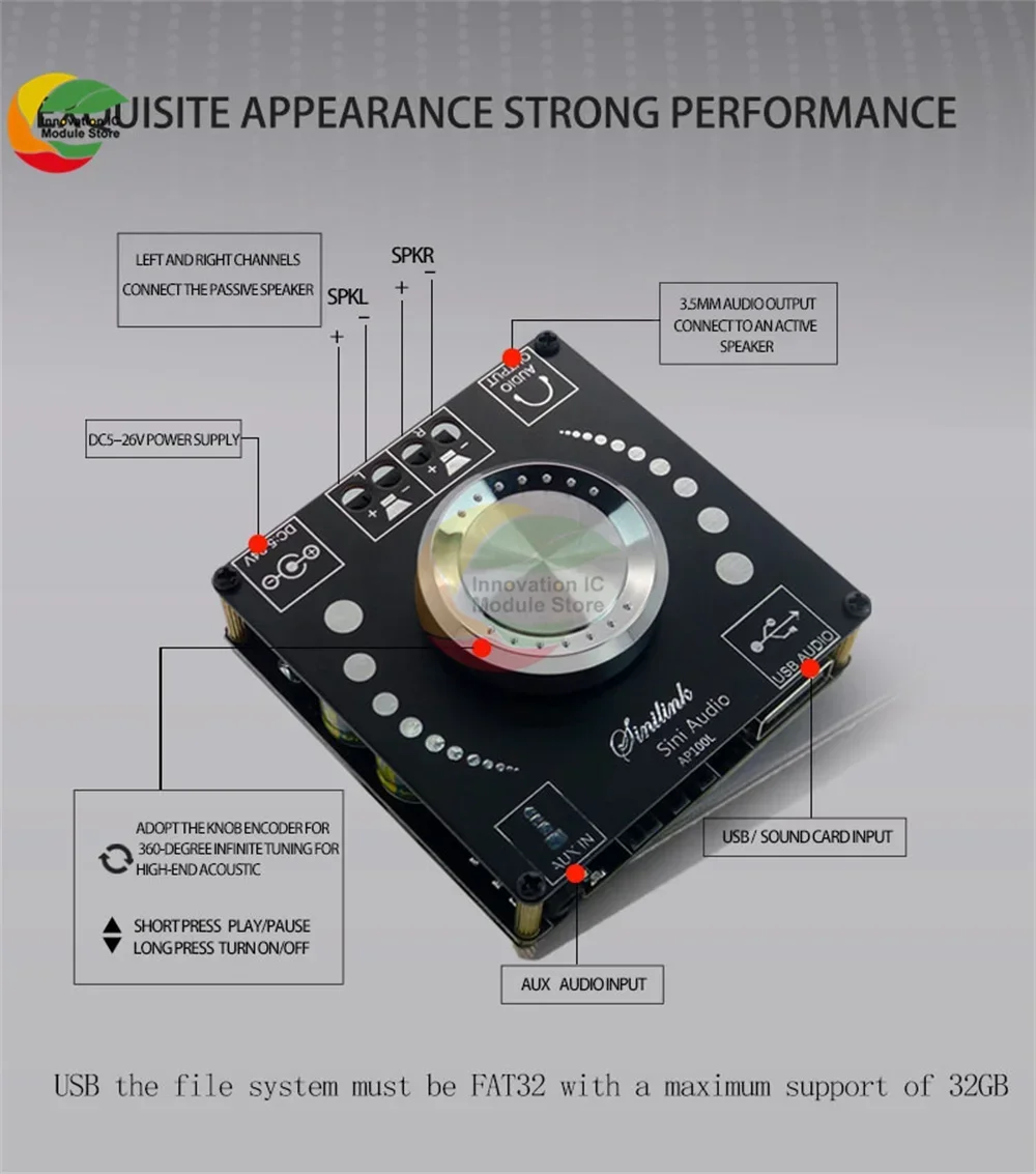 XY-AP100H AP100L 100W+100W Dual TPA3116D2 Bluetooth 5.0 Stereo Audio Digital Power Audio Power Amplifier Board AMP AUX USB APP