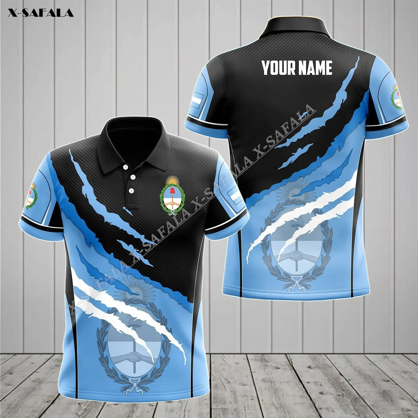 Argentina Coat Of Arms Scratch Pattern 3D Printed Men Adult Polo Shirt Collar Short Sleeve Top Tee Breathable Confortable