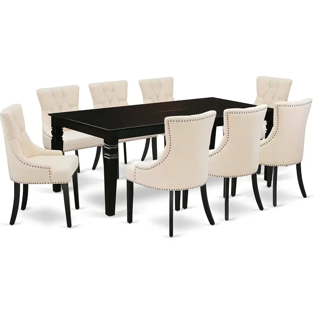 9 Piece Room Set Includes a Rectangle Butterfly Leaf Kitchen Table and 8 Light Beige