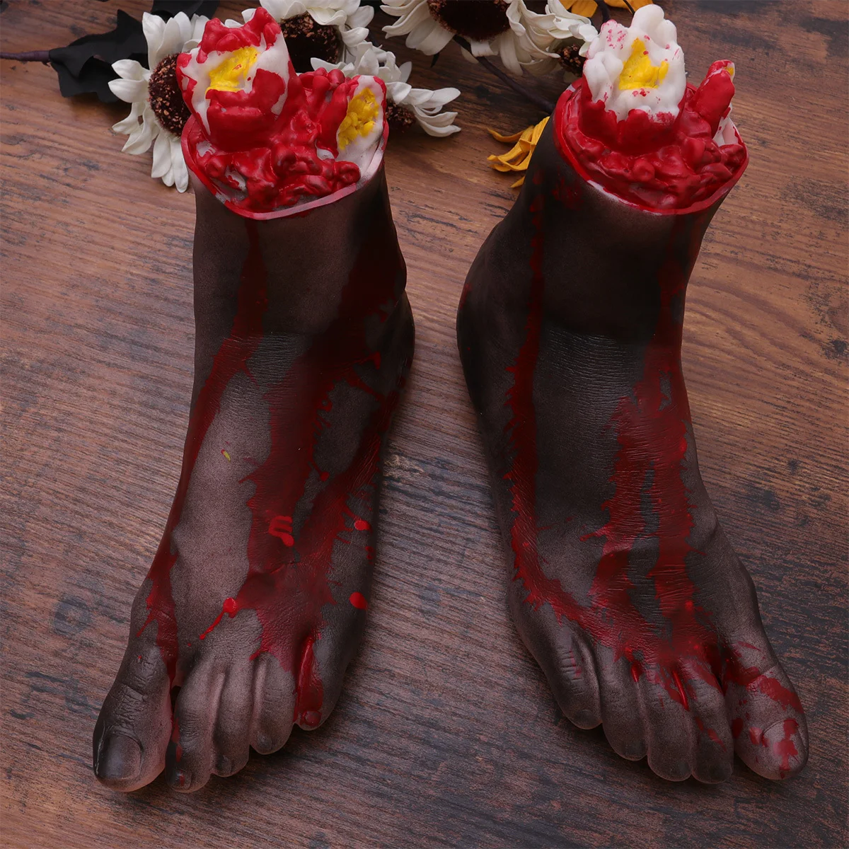 1 par de pies recortados falsos realistas negros, pierna rota para decoraciones de miedo para Halloween, accesorios de broma espeluznantes, Cosplay para fiesta y Club
