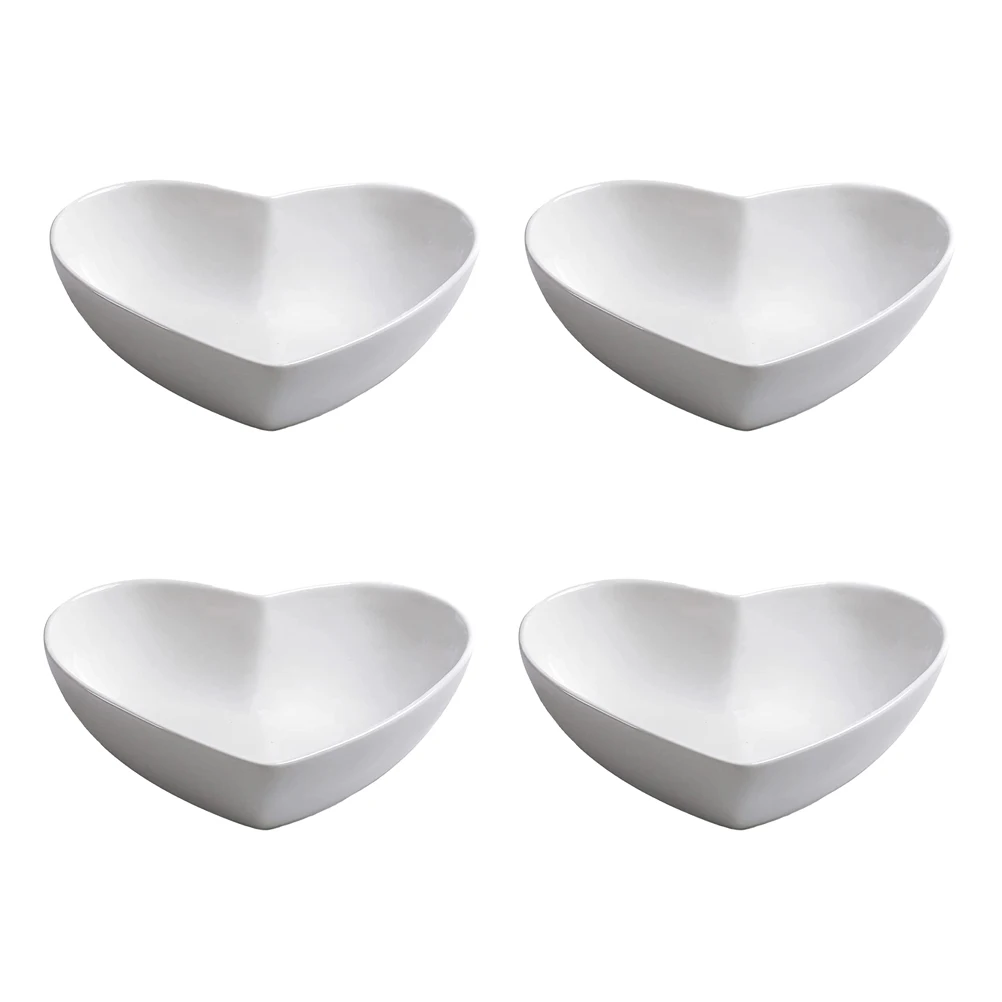 

4Pcs Heart-Shaped Ceramic Dessert Bowls Wide Irregular Salad Plates for Fruit Pudding Mousse Serving Home Restaurant Tableware