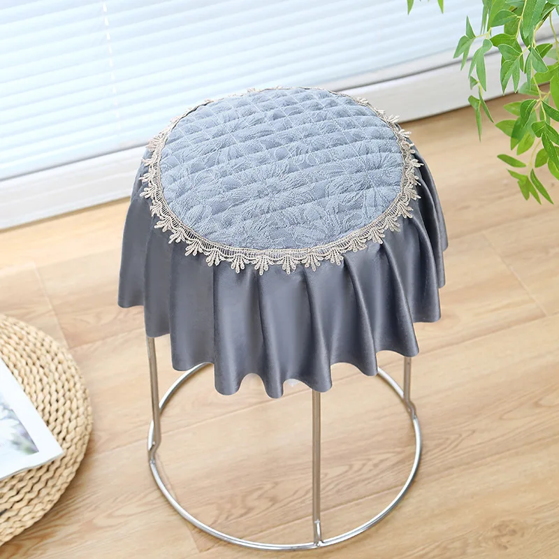 Round Chair Cover Solid Lace Trim Durable Wear-Resistant Dustproof Decorative Chair Cover Home European Vanity Stool Protector