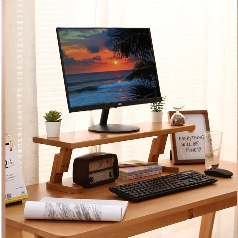 

Adjustable Solid Wood Computer Stand – Desktop Display Support, Height Adjustable Desk Pad, Multi-Functional Storage Shelf