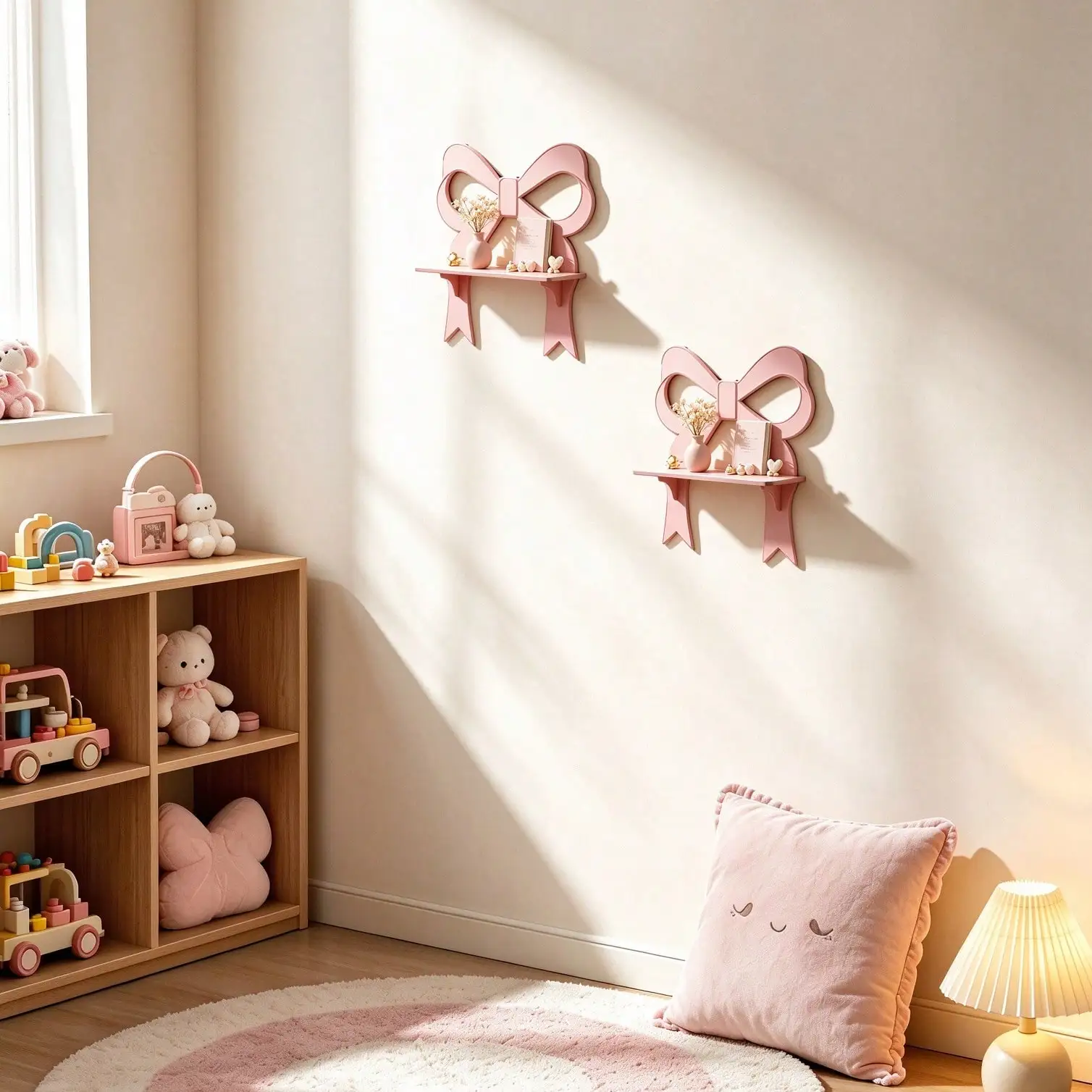 1pc Pink Bow Floating Wall-Mounted Display Shelf, Sweet Girl Style Wall Storage Rack, Girly Bow Outline Hanging Decorative Shelf, Soft Cute Bedroom Vanity Accessory Storage Rack