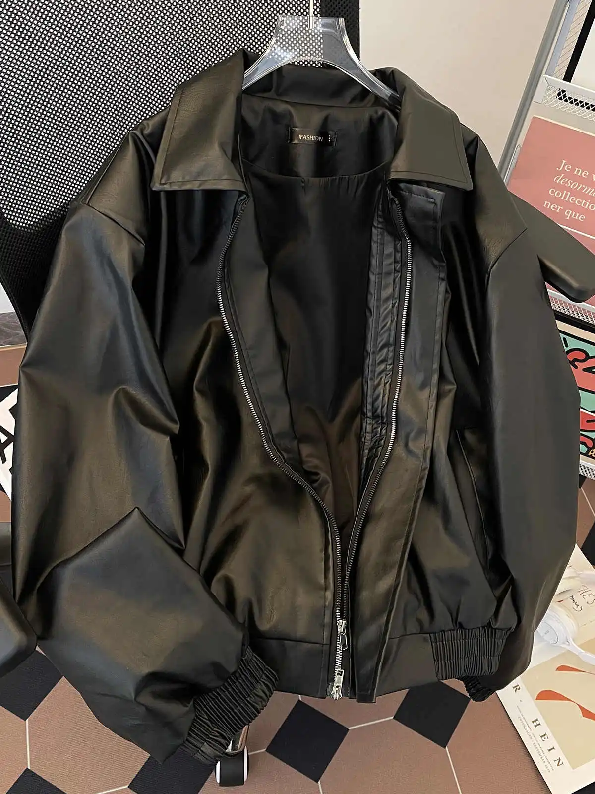 

Women's Black Goth Leather Jacket Coat Vintage PU Motorcycle Bomber Jacket Oversize Jacket Outerwear 2000s Clothes Autumn Winter