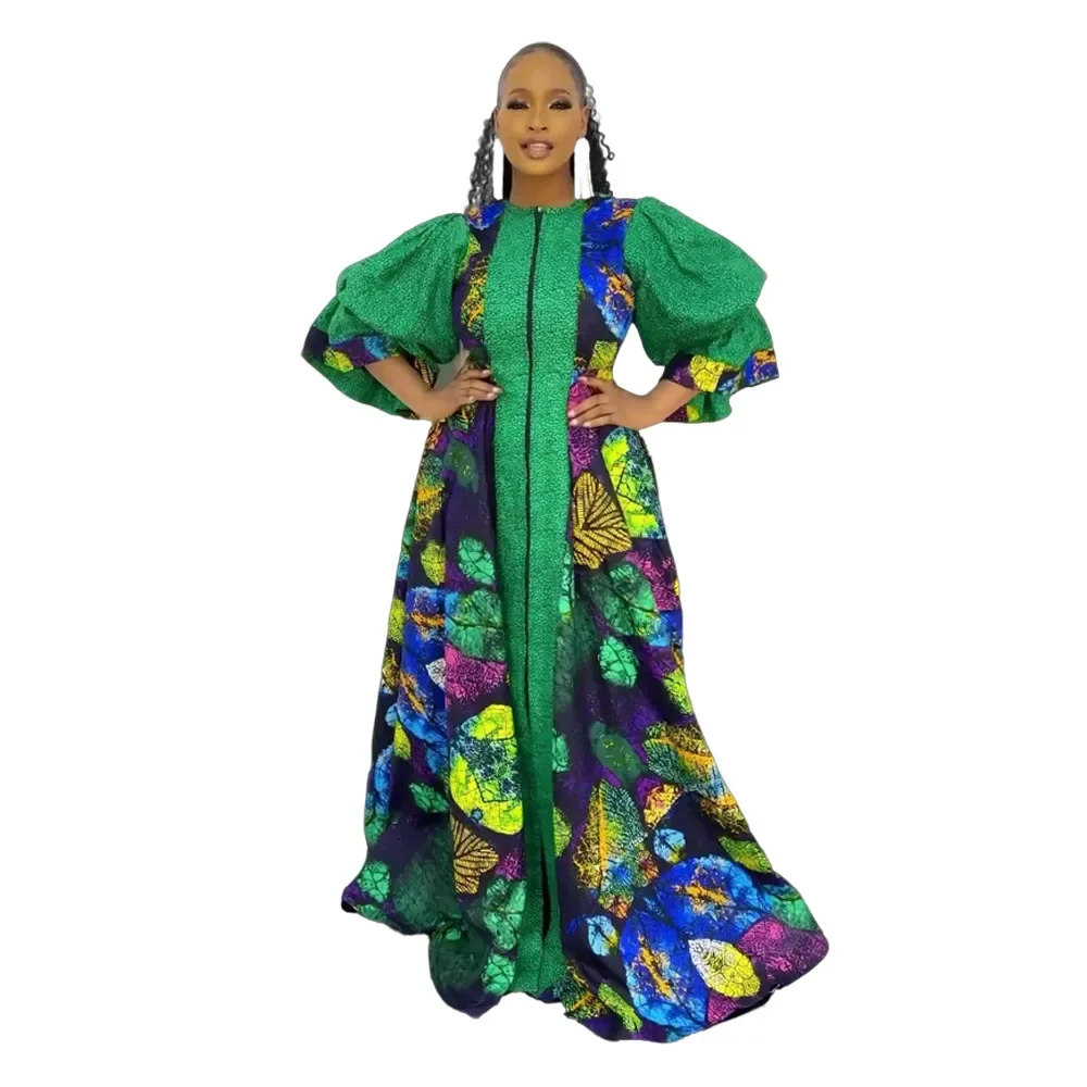 

2024 African Dresses for Women Elegant Muslim Summer Fashion Kaftan Abayas Boubou Robe Dashiki Ankara Print Outfit Evening Gown