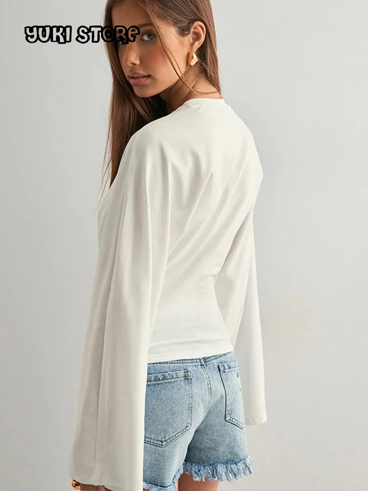 

Fashion Slim Waist Solid T-Shirt Women Casusl O-Neck Long Sleeve Female Tops 2025 Autumn Lady Chic All-matching Pullover