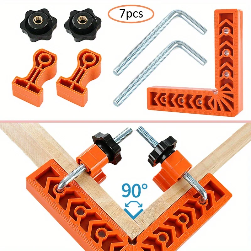 7pcs 90 Degree Precision Right Angle Clamp Set for Woodworking Picture Frames Boxes Drawers Durable ABS Repair Tool Heavy Kit