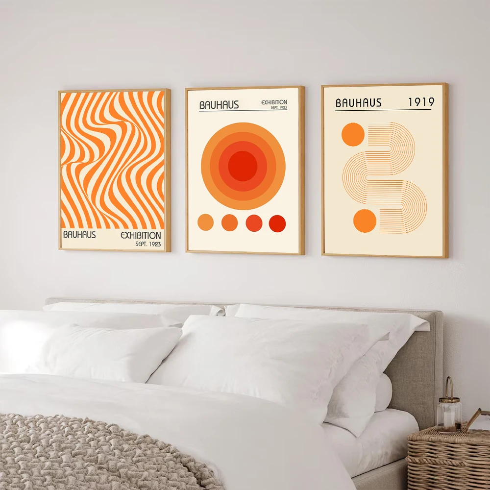 Posters Canvas Painting Minimalist Modern Geometric Wall Art Exhibition Home Decor 1PC/3PCS Frameless Abstract Orange Bauhaus