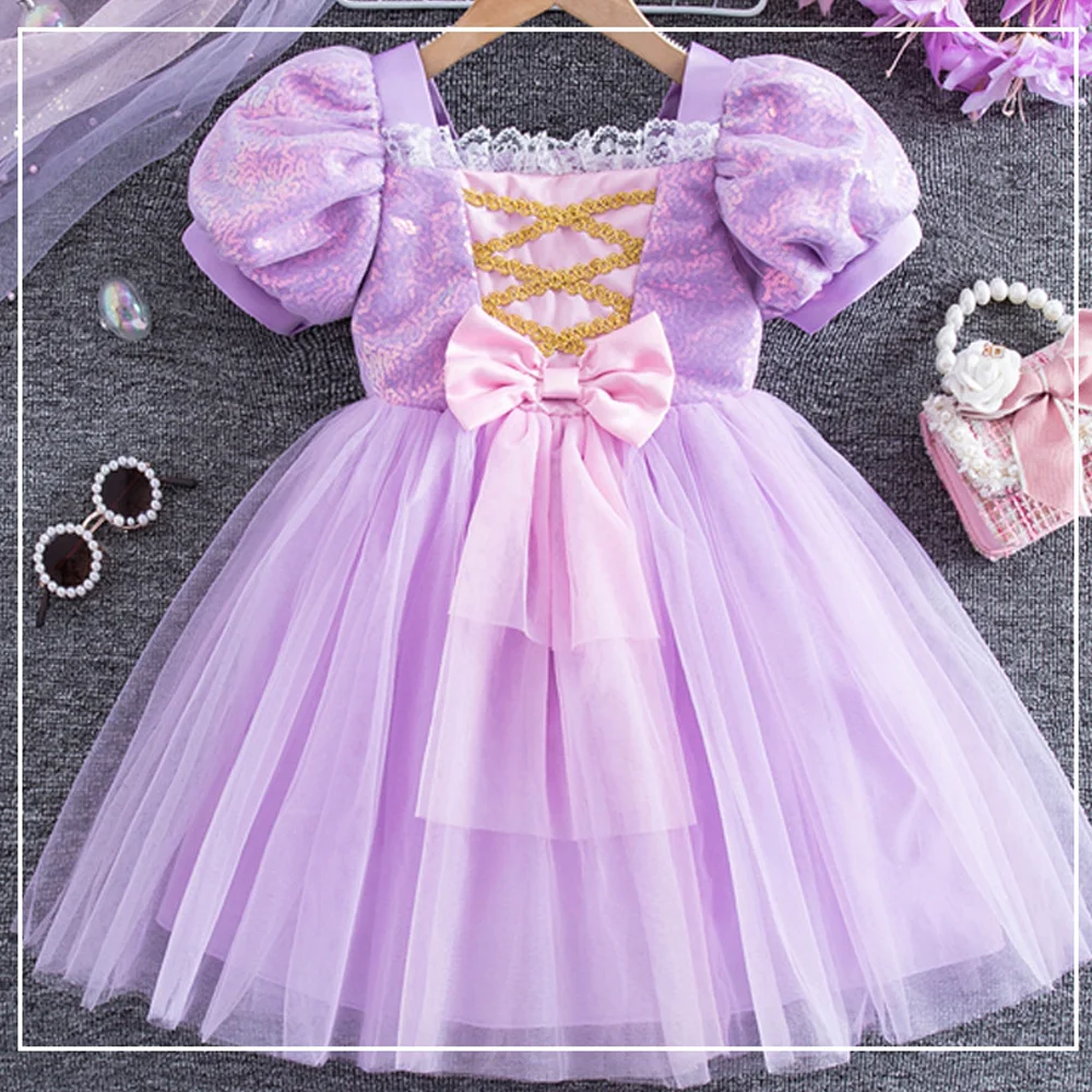 

Girls Elegant Princess Dresses Children Clothes For 3-8Y Girl Prom Skirt Sequined Mesh Bow Dress Party Costume Birthday Gift