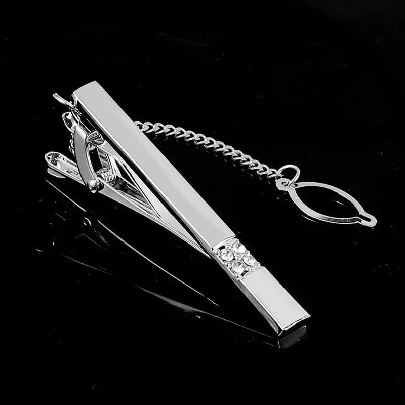 New high-end diamond-encrusted four-color classic fashion versatile security suit silver leader collar clip jewelry tie clip