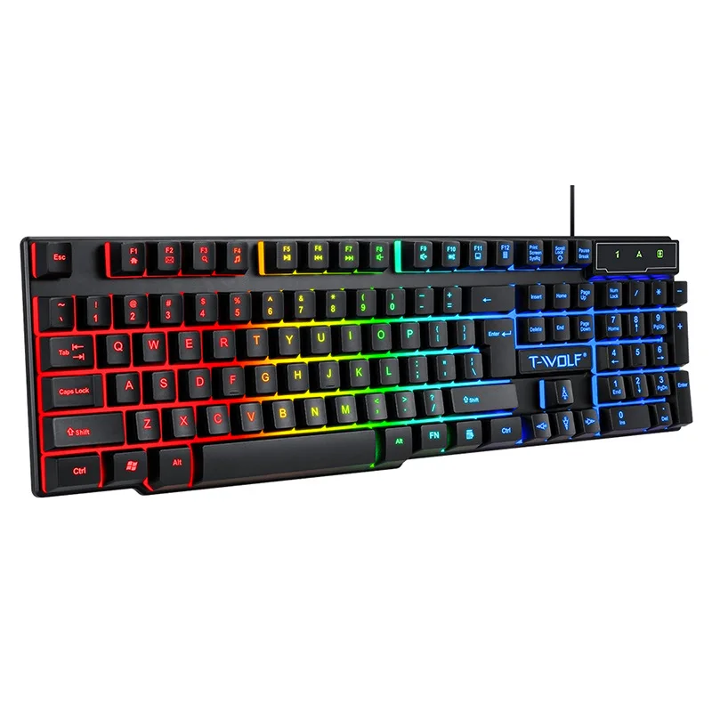 T-WOLF Thunderwolf T20 wired illuminated Arabic, Spanish, Russian computer keyboard for cross-border use