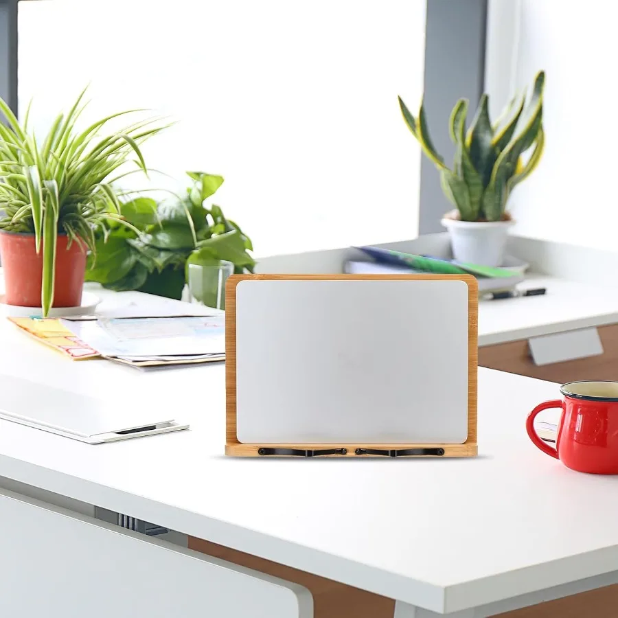 竹製ブックスタンド 11 x 8.0インチ 折りたたみ式クックブックホルダー 6段階高さ調整可能 レシピ、楽譜、テキスト用読書スタンド