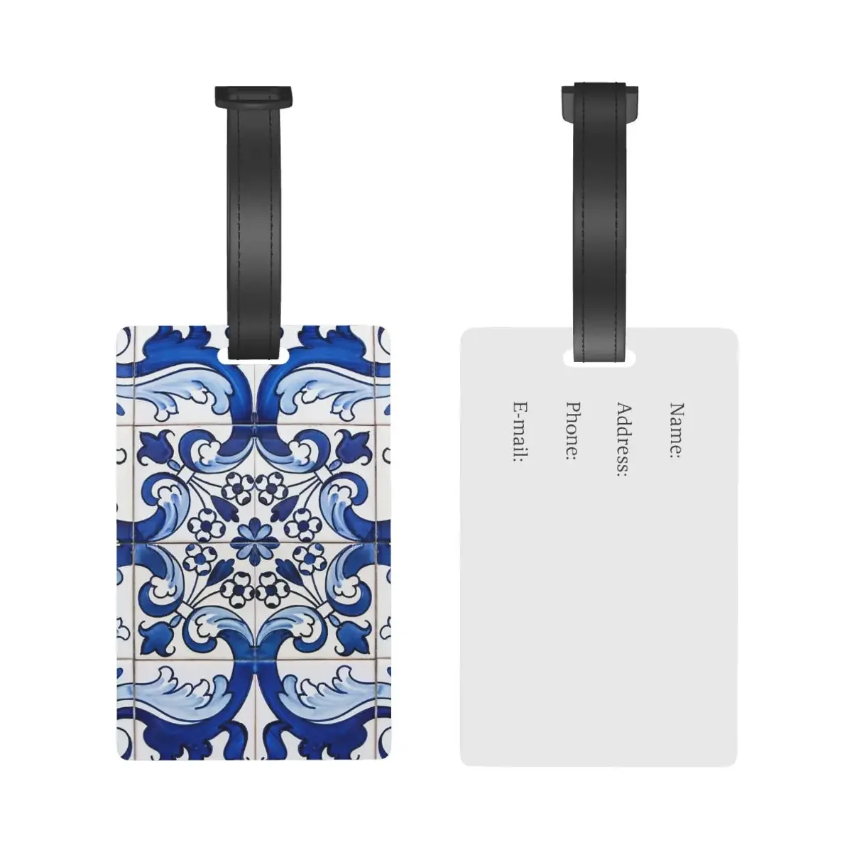 Antique Classic Lisbon Blue Azulejo Tile Floral Pattern Luggage Tags Suitcase Accessories Travel Baggage Boarding Tag Portable