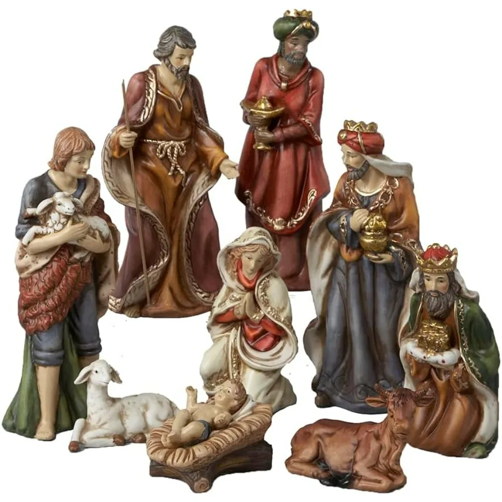 Porcelain Nativity Figure Tablepiece Set of 9 Scene Christmas Decorations Collectibles Religious Tabletop Decor Displays