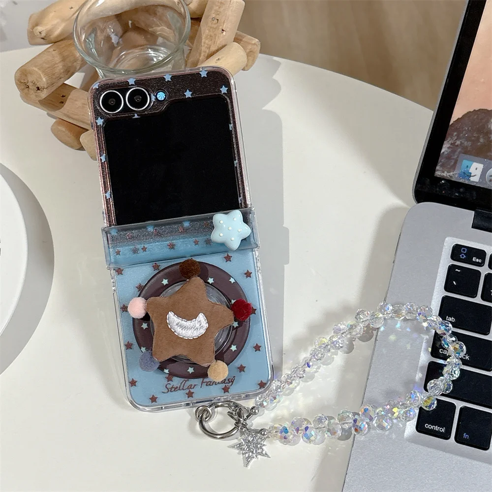 

Kawaii Brown Star Magnetic Phone Case for Samsung Galaxy Z Flip7 6 5 Flip7 Flip6 7 FE Flip5 Cover With Magsafe Stand Cute Funda