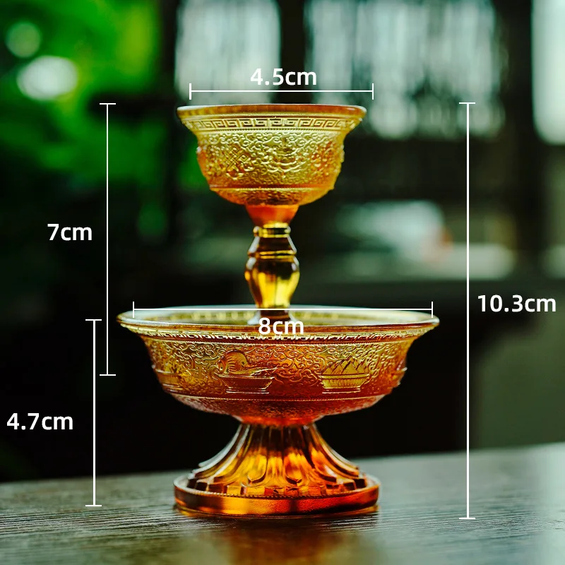 Traditional Glazed Eight Auspicious Protection Bowl Offering Home Desktop Ornament Nepal Meditation Cup Daily G