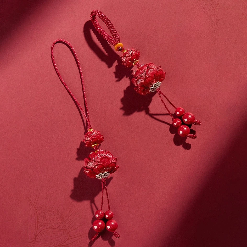 

Cinnabar Mobile Phone Hanging Accessories Rope Safe Lotus Phone Chain Car Keychain Pendant Couple Gift Accessories