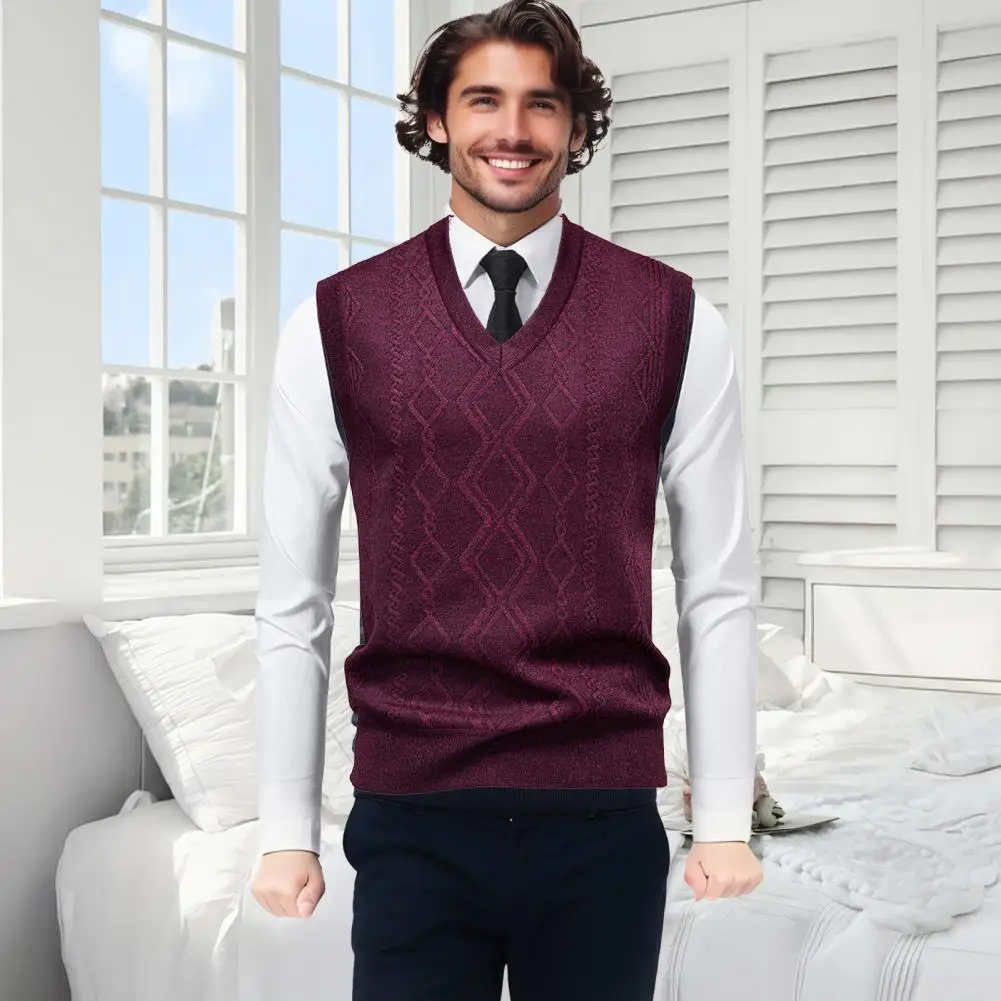 

Men Knitting Vest V-Neck Sleeveless Rhombus Texture Sweater Vest Autumn Winter Solid Color Casual Vest Knitwear Cardigan Wear