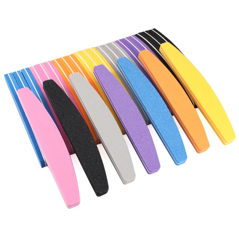 10/50Pcs Boat Sponge Nail Files 100/180 Grit Colorful Foam Nail Buffer Blocks Reusable Emery Sanding Lime a Ongle Manicure Tools