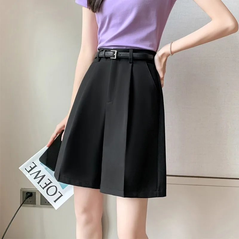 Women's New Summer Slim High-waisted Five-point Pants with Wide Leg Pants Casual Pants  High Appearance Level Loose Suit Shorts