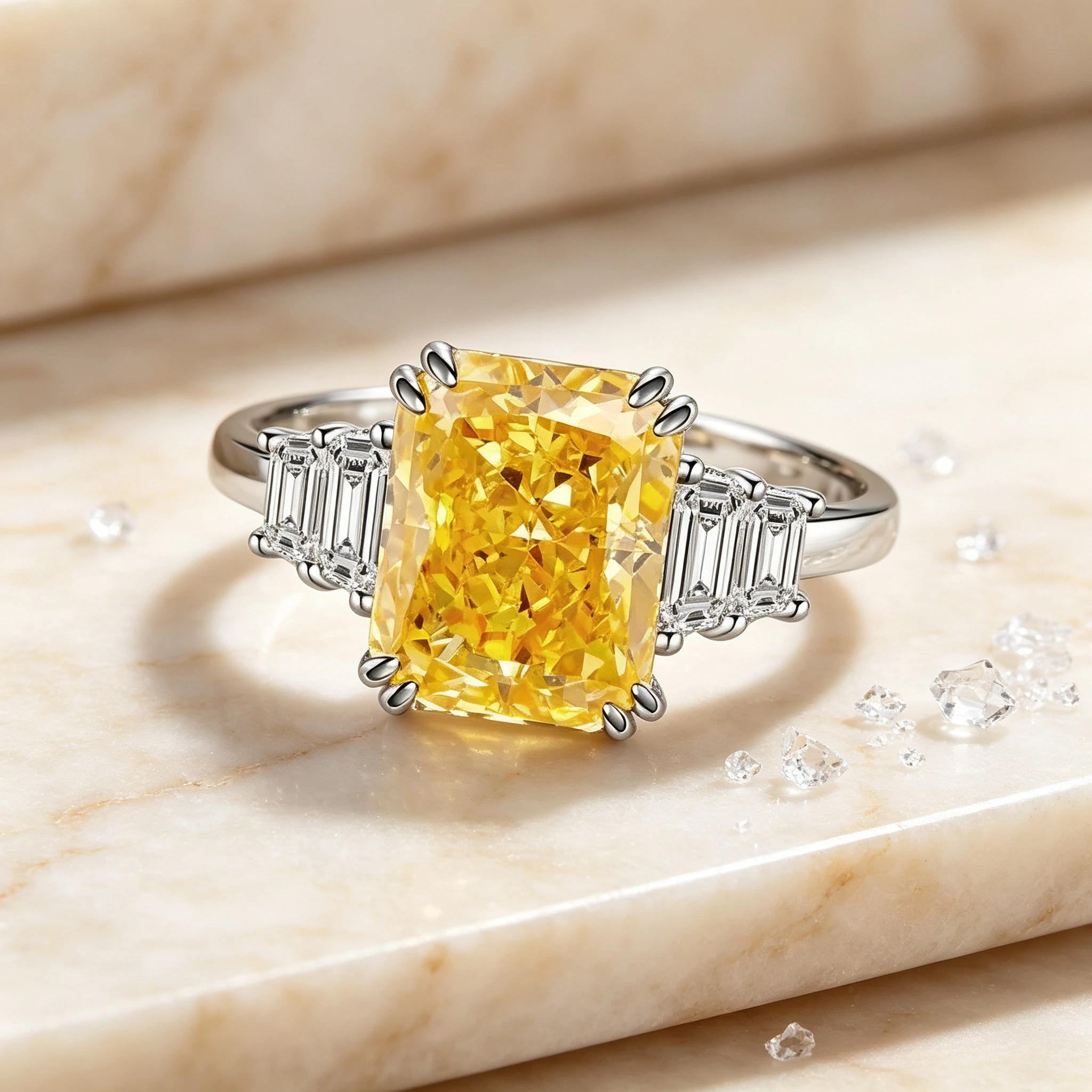 PT950 Platinum Radiant Cut Ring - Zircon Ice Flower Cut Ring Giving gifts for friends