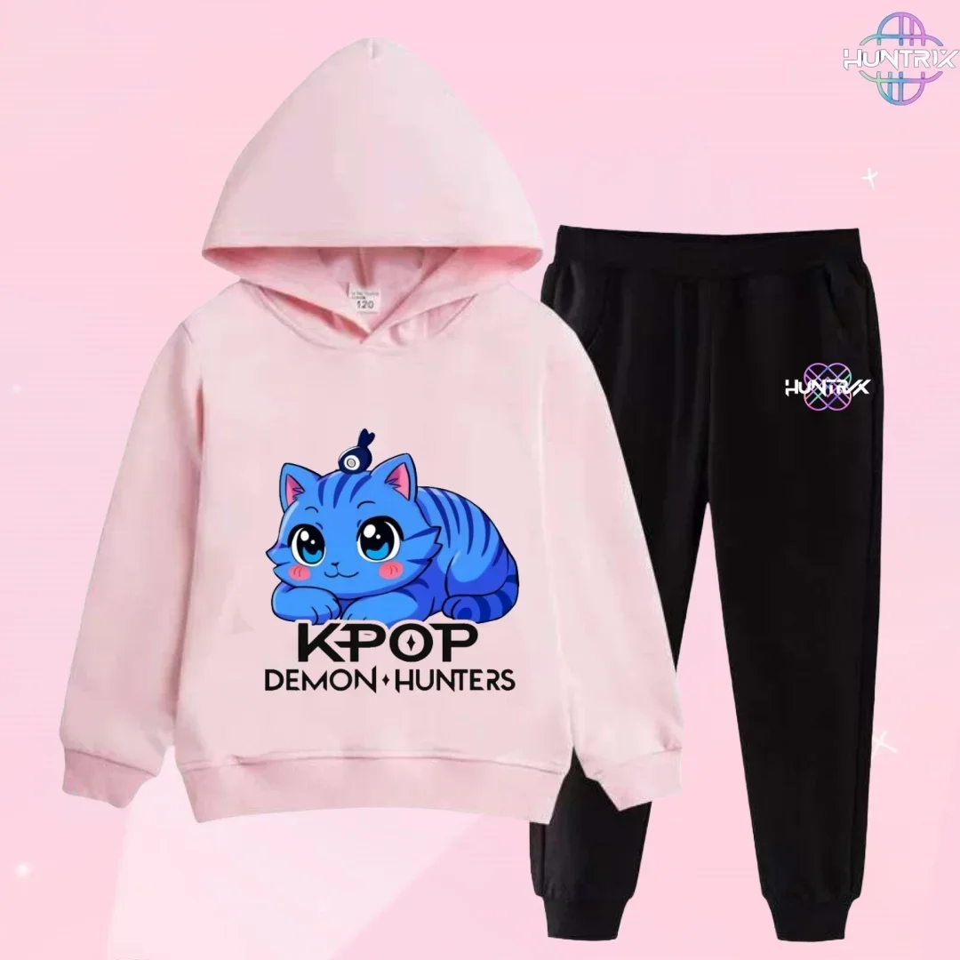 

K-pop Demon Hunter Новый детский комплект с капюшоном — милый повседневный топ для девочек для детей, спортивная рубашка для мальчиков с мультяшным принтом, комплект из 2 предметов