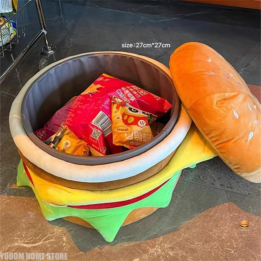 Durable Storage Hamburger Stool,Household Storage Box Shoe Changing Ottomans Stools,Creative and Sturdy Living Room Furniture