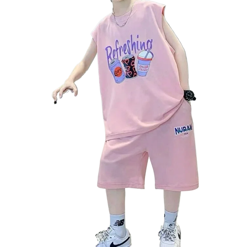 

Children Clothes Set Kid Soda Printing Sleeveless Tshirt and Shorts Suit Children Fashion Top Bottom Outfits 2 PCS Tracksuits