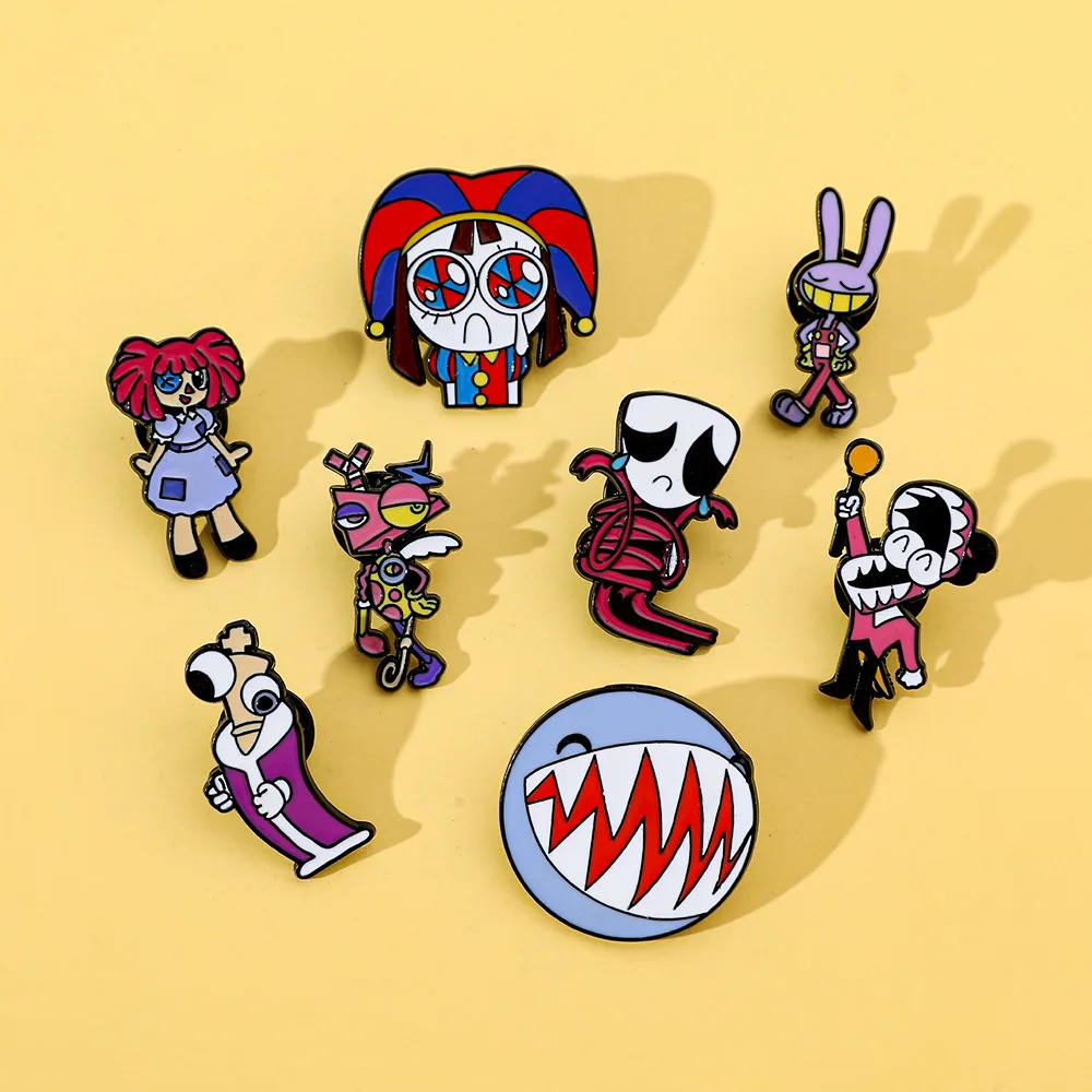 The Amazing Digital Circus Cartoon Brooches Jax Pomni Enamel Lapel Pins Circus Theater Metal Badges for Backpack Accessories