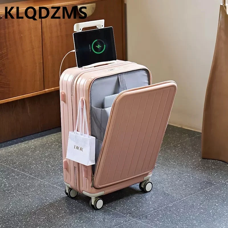 

Многофункциональный чемодан KLQDZMS с передним открытием и откидной крышкой для женщин, стильный, с функцией зарядки, дорожная сумка