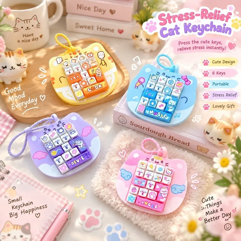 16 Key Fidget Button Cute Design Creative Style Keyboard Keychain Cat Shape Bag Hanging Ornament Mini Keyboard Pendant