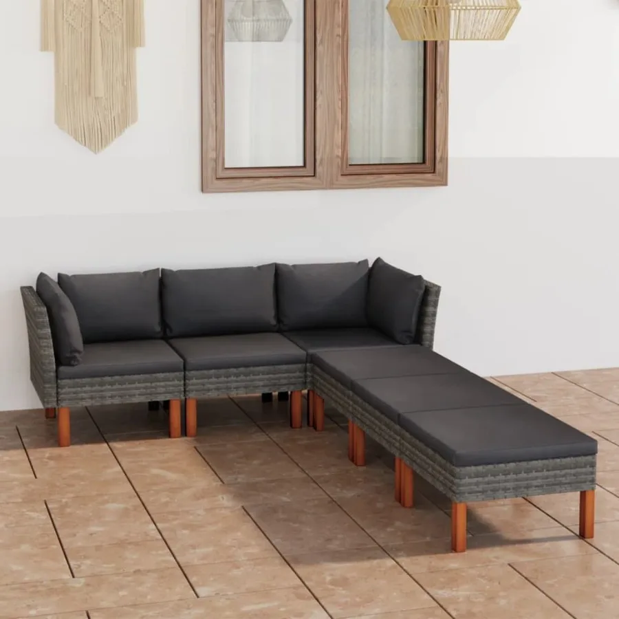 

6 Piece Patio Lounge Set with Cushions Poly Rattan Gray