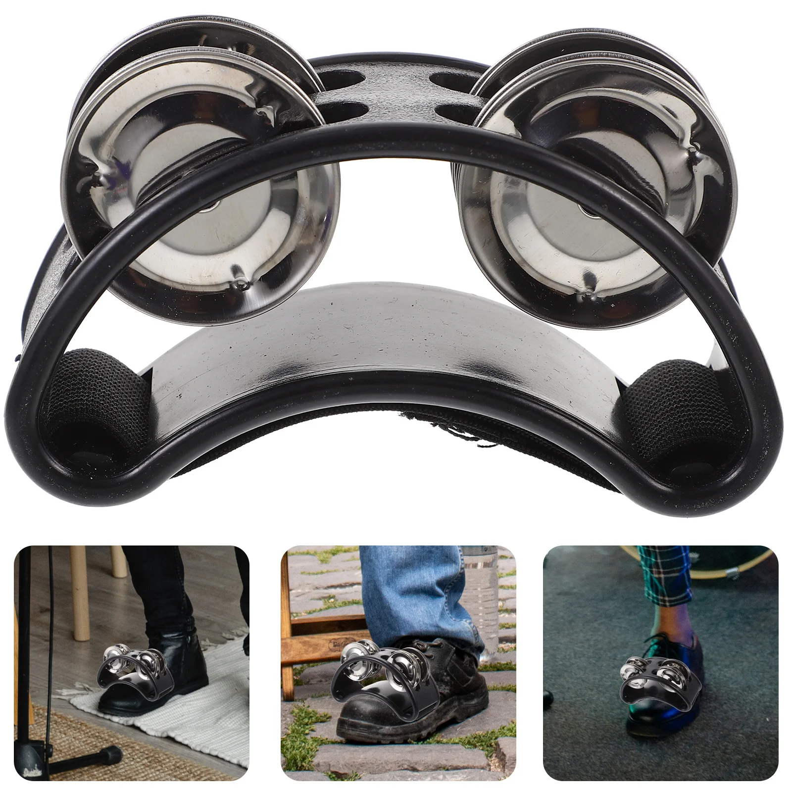 

Foot Tambourine Black Ergonomic Design with Elastic Strap Shaking Activated Melodious Tones Great for Hands-Free Playing Musical