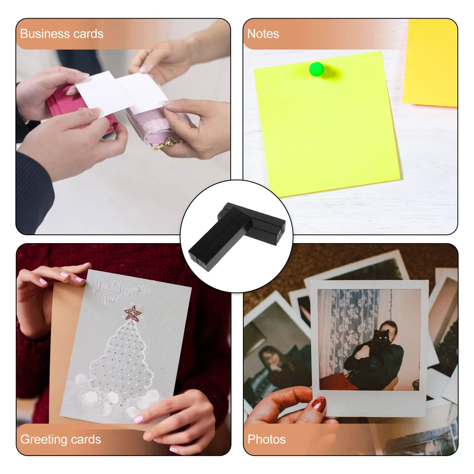 

20pcs 2 Sets Black Rectangle Note Clip Holders Business Card Organizers Wood Stands for Memo Greeting Cards Home Office Decor