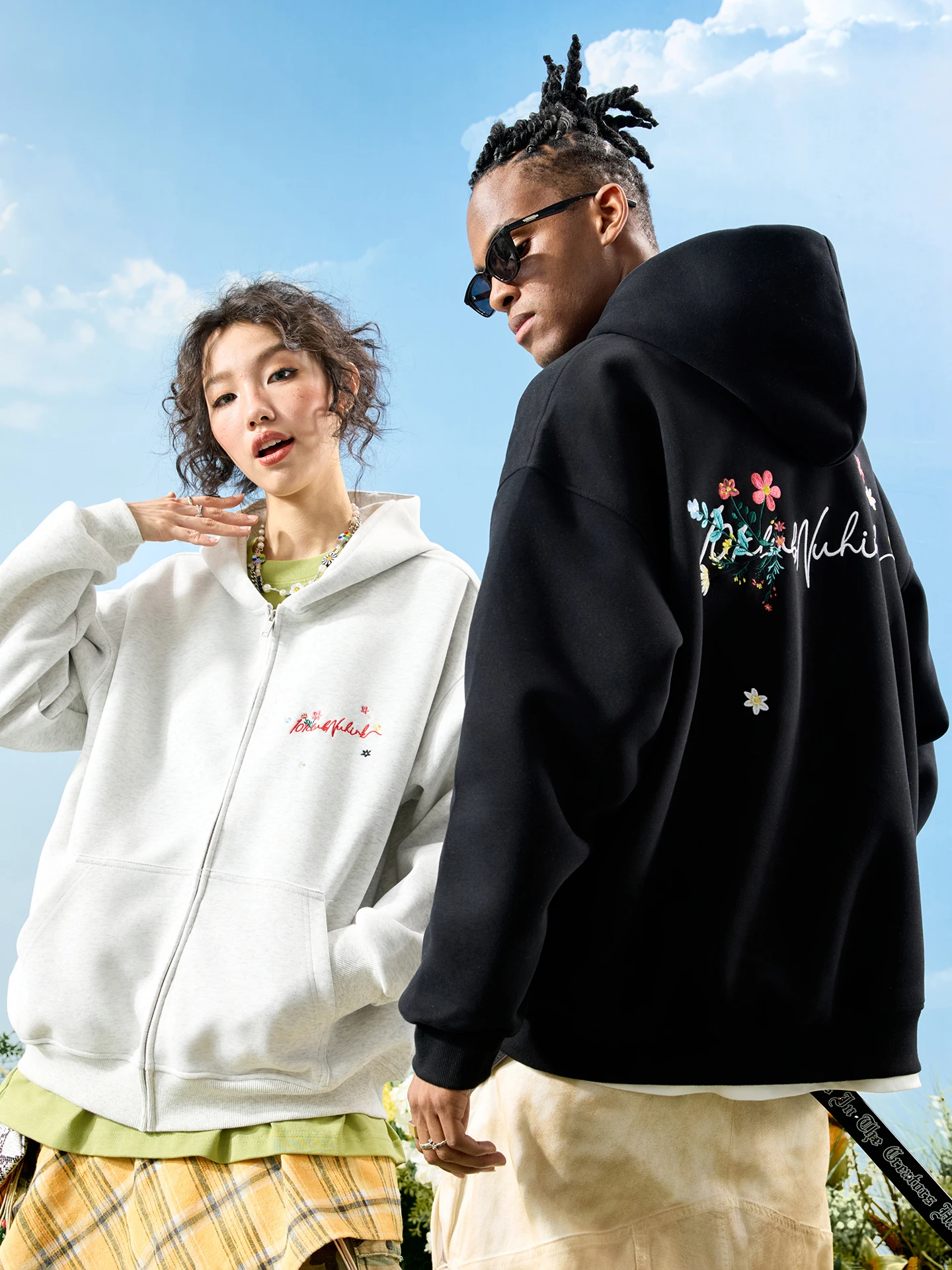 

Кардиган-худи Nuthink в американском ретро-стиле с цветочной вышивкой и надписью, унисекс, новый, весенний, из хлопка и полиэстера...